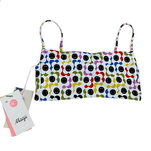 Maaji Other - Maaji Sporty Bralette Bikini Top Size M Colorful Floral Smiley Face Print NEW
